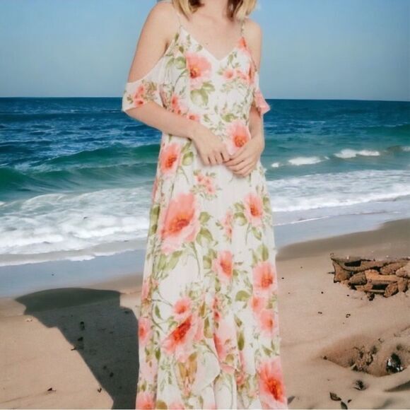 NEW Altar'd State floral print cold shoulder maxi dress, size S‎ - Picture 1 of 16